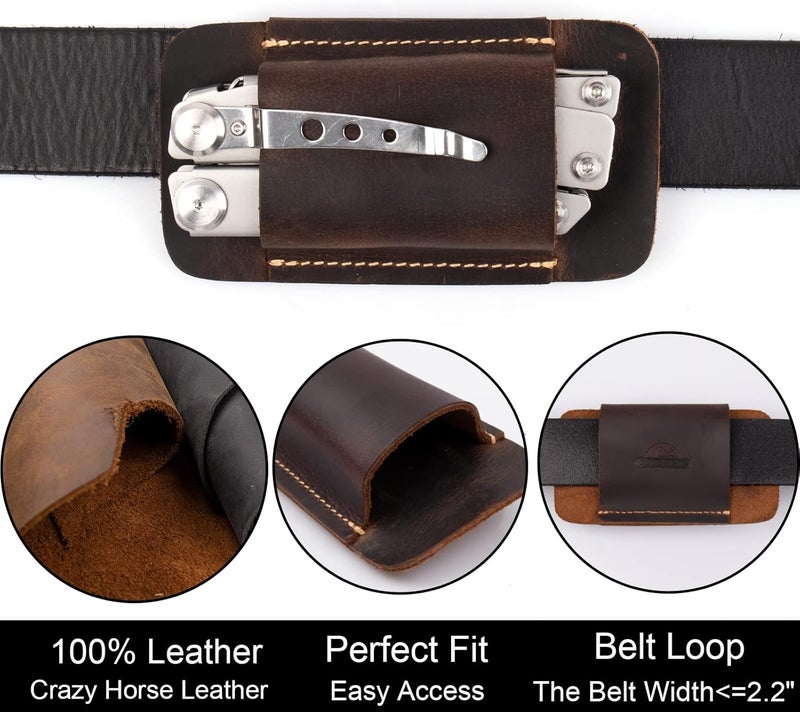 topstache Leather Sheath, Handmade Multitool Holster, Horizontal Carry Leather Knife Sheath for Belt, EDC Pocket Organizer for Men,Size M,Darkbrown - Image 4